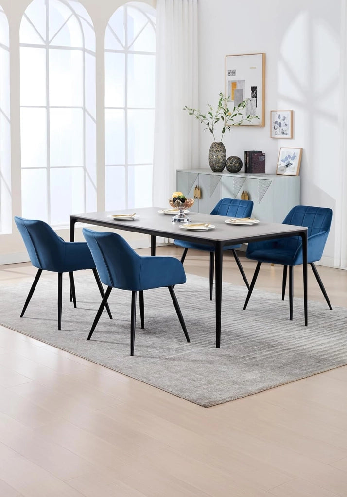 Sedia per Sala da Pranzo Imbottita, Poltroncina in Velluto,Sedia da Cucina con Braccioli e Schienale, Gambe in Metallo, moderne,Blu, BH93bl-1