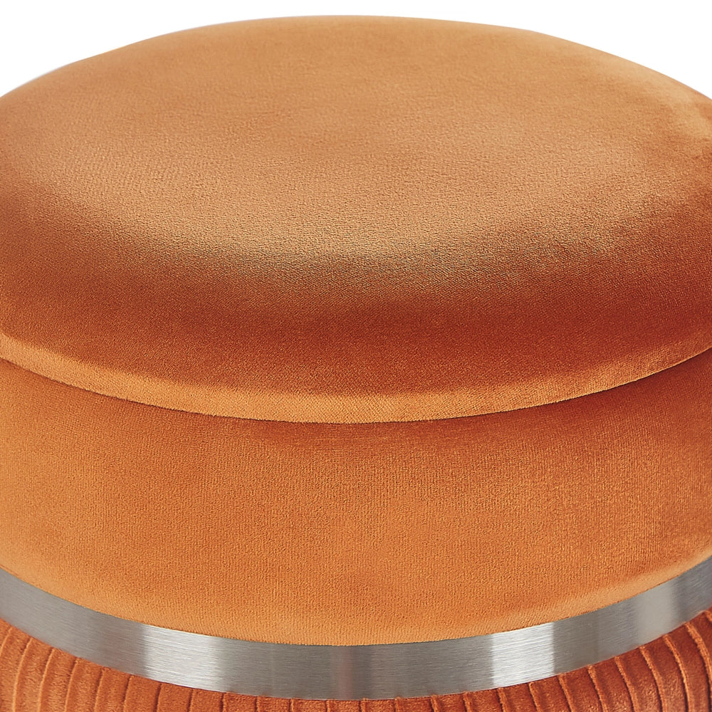 Set di 2 pouf Velluto arancione Fasce metalliche Glamour Contenitori interni Soggiorno Camera da letto