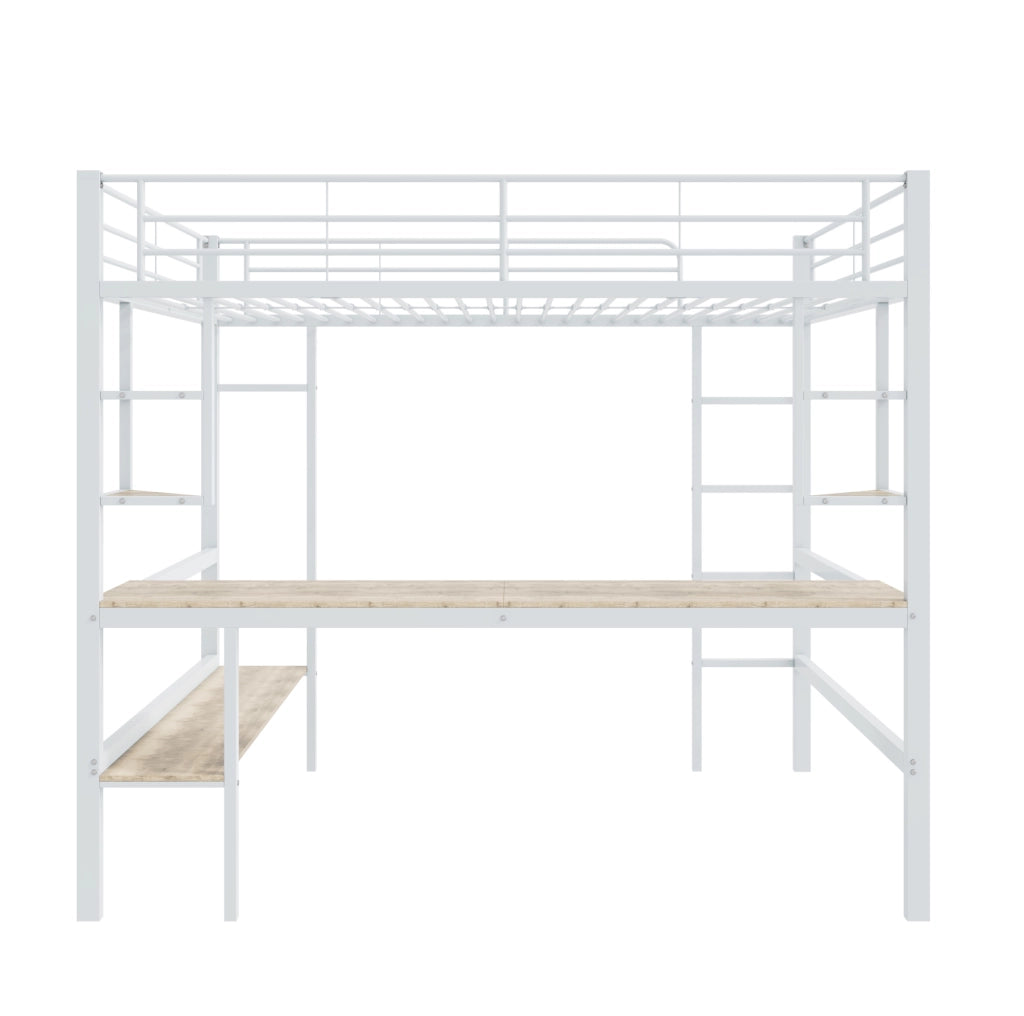 Letto a soppalco 90x200 cm con scrivania e libreria; metallo; bianco