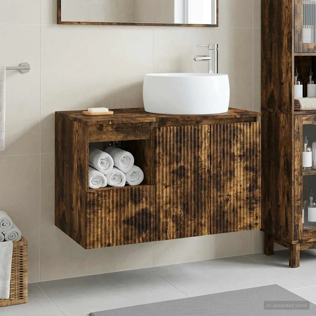 Set di mobili per il bagno 2 pz Rovere Fumo 3404099
