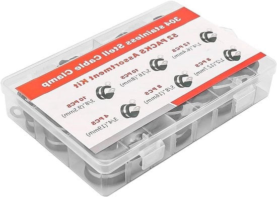 Assortimento di clip per tubi 52 pezzi - Acciaio inossidabile 304 - Flessibili con piastre di fissaggio