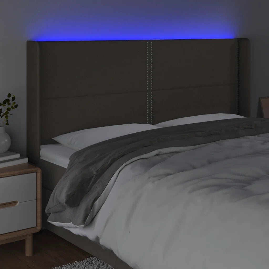 Testiera a LED Tortora 203x16x118/128 cm in Tessuto 3123934
