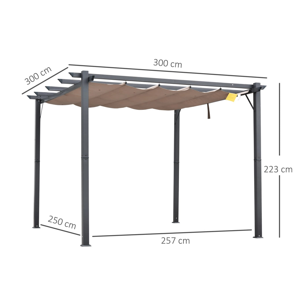 Pergola da Giardino con Tettuccio Retrattile ¨C zephmum ¨C 3x3 m Grigio Alluminio