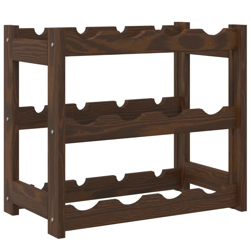 Portabottiglie per 12 Bottiglie Marrone Legno Massello di Pino 373388
