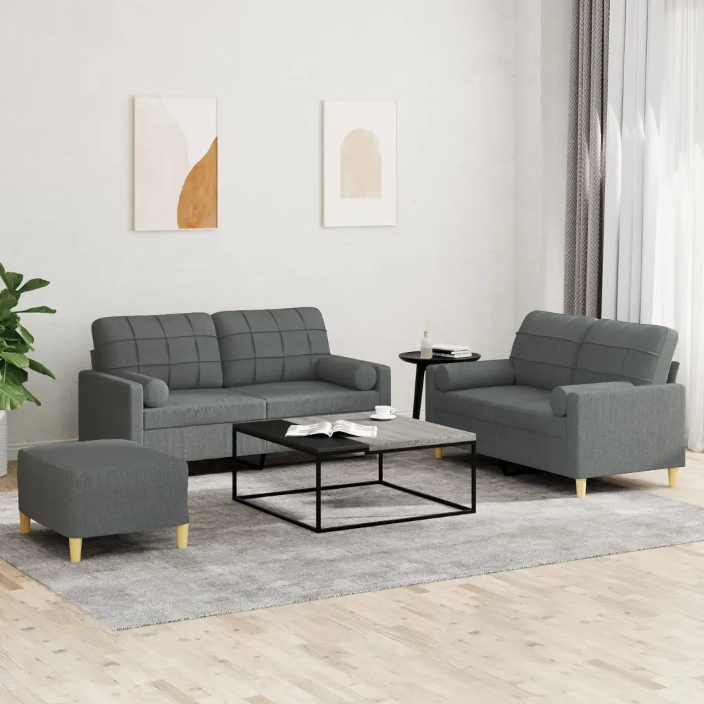 Set di Divani 3 pz con Cuscini Grigio Scuro in Tessutocod mxl 131013