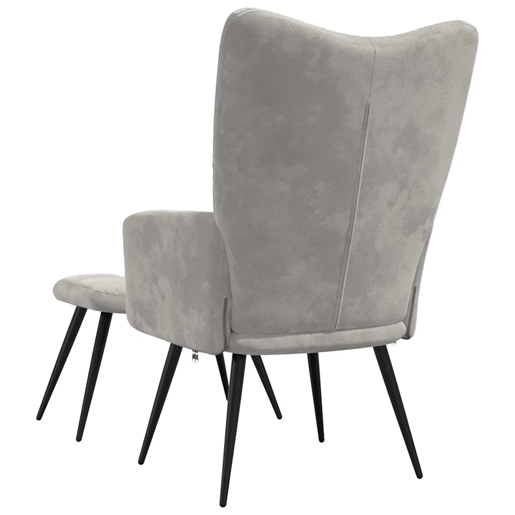 Divano Sedia-Poltrona Relax con Poggiapiedi Grigio Chiaro in Velluto 419149