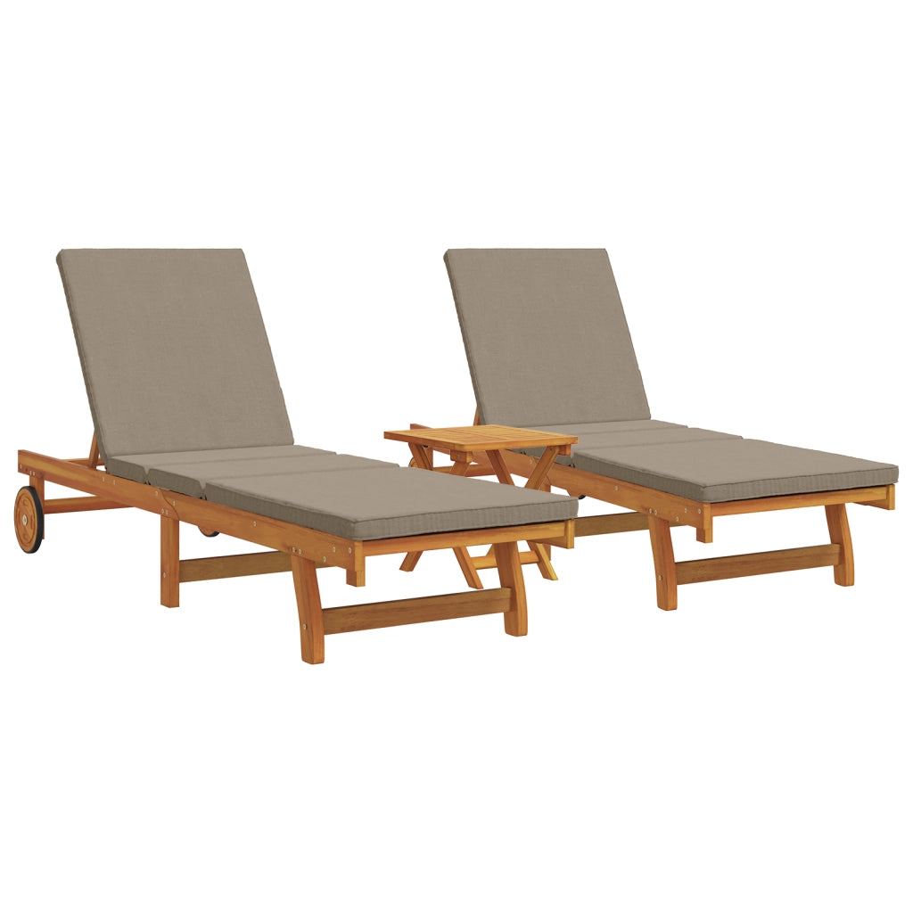 Sdraio con ruote  2 pcs con tavolo e cuscino in legno di acacia massello