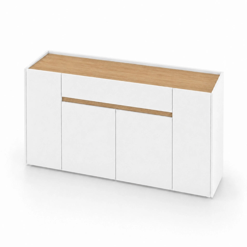Mobile Madia Moderna Con 4 Ante E 1 Cassetto In Melaminico Contenitore Elegante Per Soggiorno Sala Da Pranzo 170 X 85 X 40 Cm Bianco E Rovere