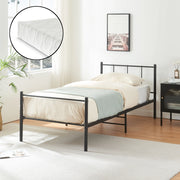 Letto Singolo Laos con Materasso 90x200 cm Letto in Acciaio con Testiera e Pediera - Nero [en.casa]