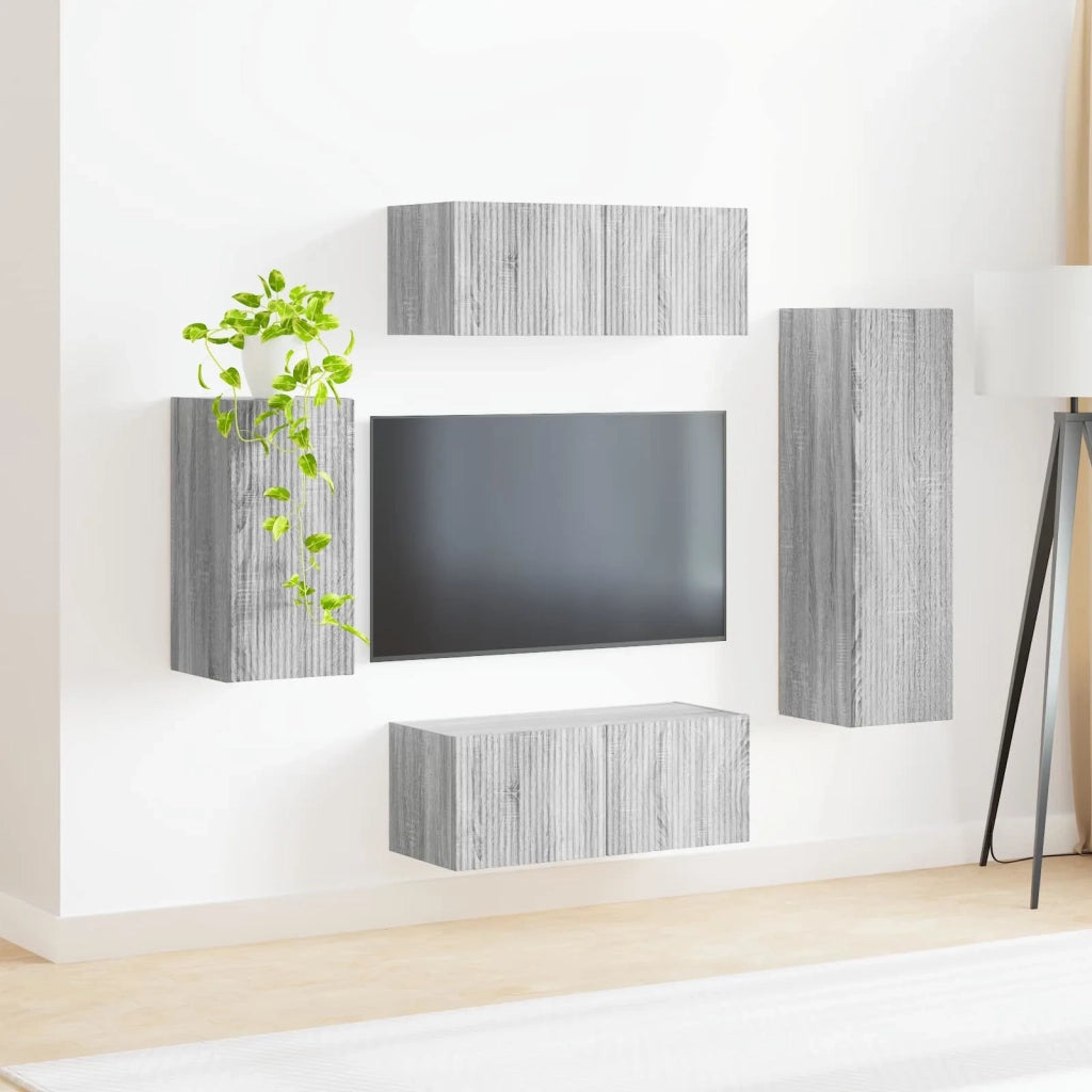 Set mobile TV 4 pcs Grigio Sonoma Legno multistrato