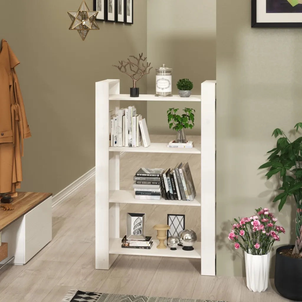 Libreria Divisorio-Scaffale per Libri-Mobile di Stoccaggio Bianco 80x35x125 cm Legno Massello di Pino