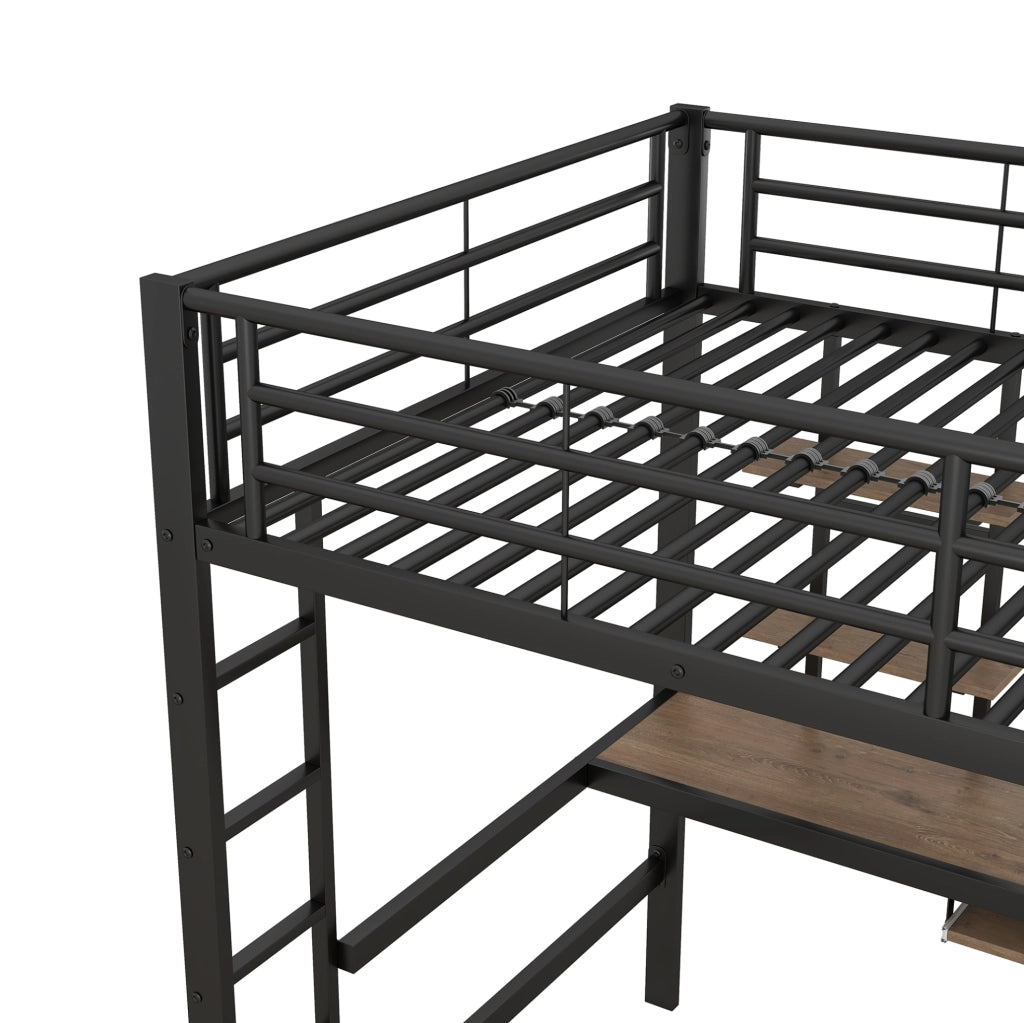 Letto a soppalco 140x200 cm con scrivania e 2 librerie nero