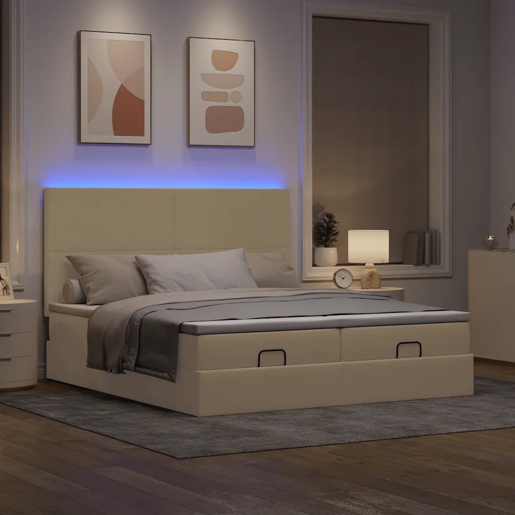 Struttura Letto Pouf con Materassi Crema 180x200 cm in Tessuto 3314525