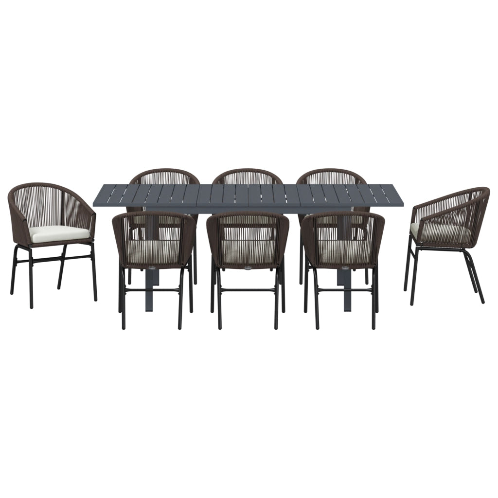 Set pranzo giardino  da 10 pezzi con cuscini Marrone Polyrattan