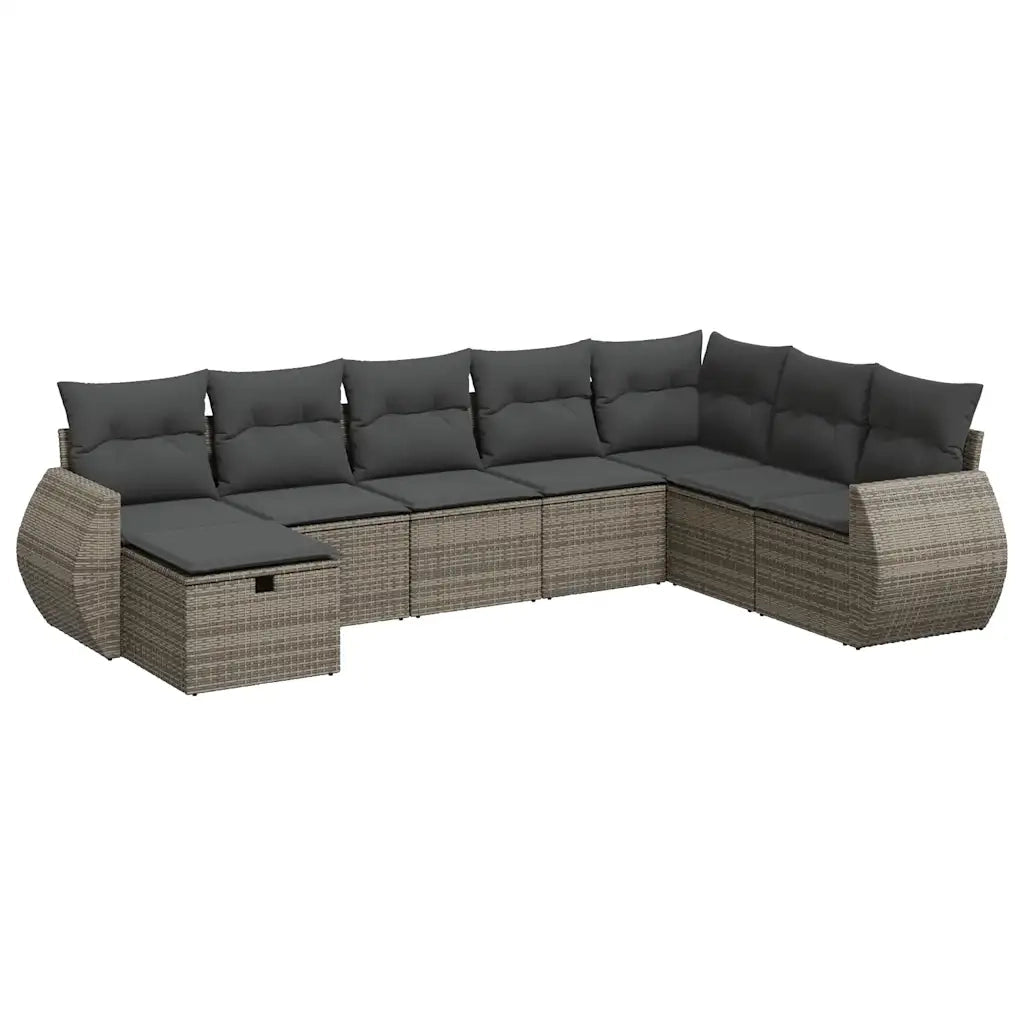 Set Divano da Giardino 8 pz con Cuscini Grigio in Polyrattan 3325636