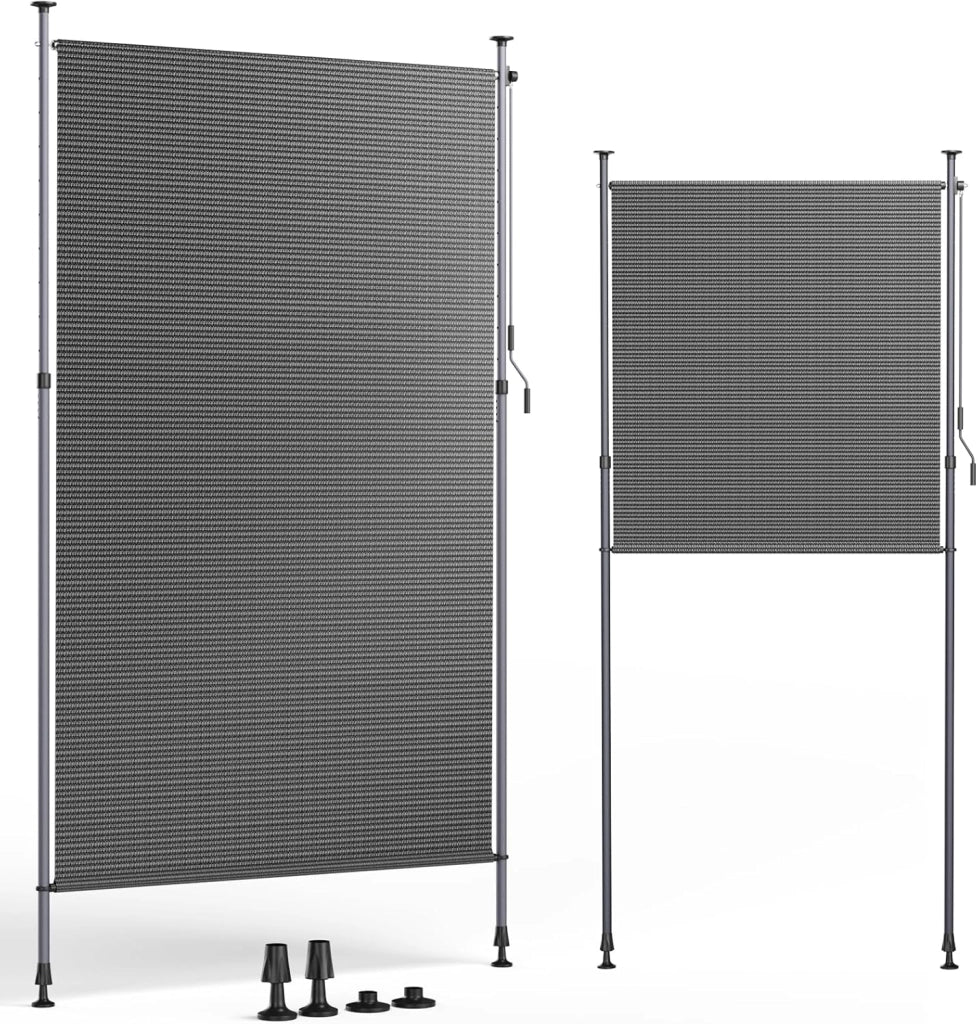 Tenda Verticale HDPE 150×310 cm Grigio, Tenda a Pinza Estensibile, Senza Forare, Privacy, Protezione Solare UV, Antivento, Resistente Alle Intemperie - per Balcone, Giardino, Terrazza