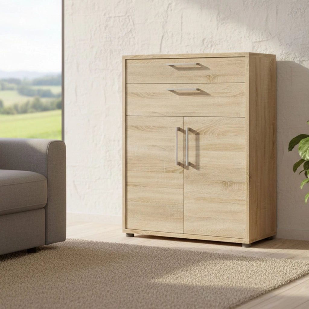 Credenza Agra, Buffet da soggiorno, Madia da salotto, Dispensa da cucina, 89x40 h113 cm, Quercia