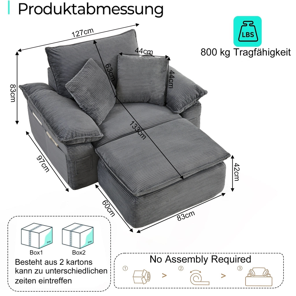 Divano Letto Modulare con Poggiapiedi ¨C MINIMAL ¨C Tessuto, Seduta Singola, Custodia