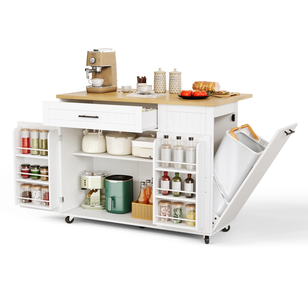 Isola da cucina mobile con piano ribaltabile, carrello portaoggetti, cassetto, ruote frenanti, 130x70x93 cm