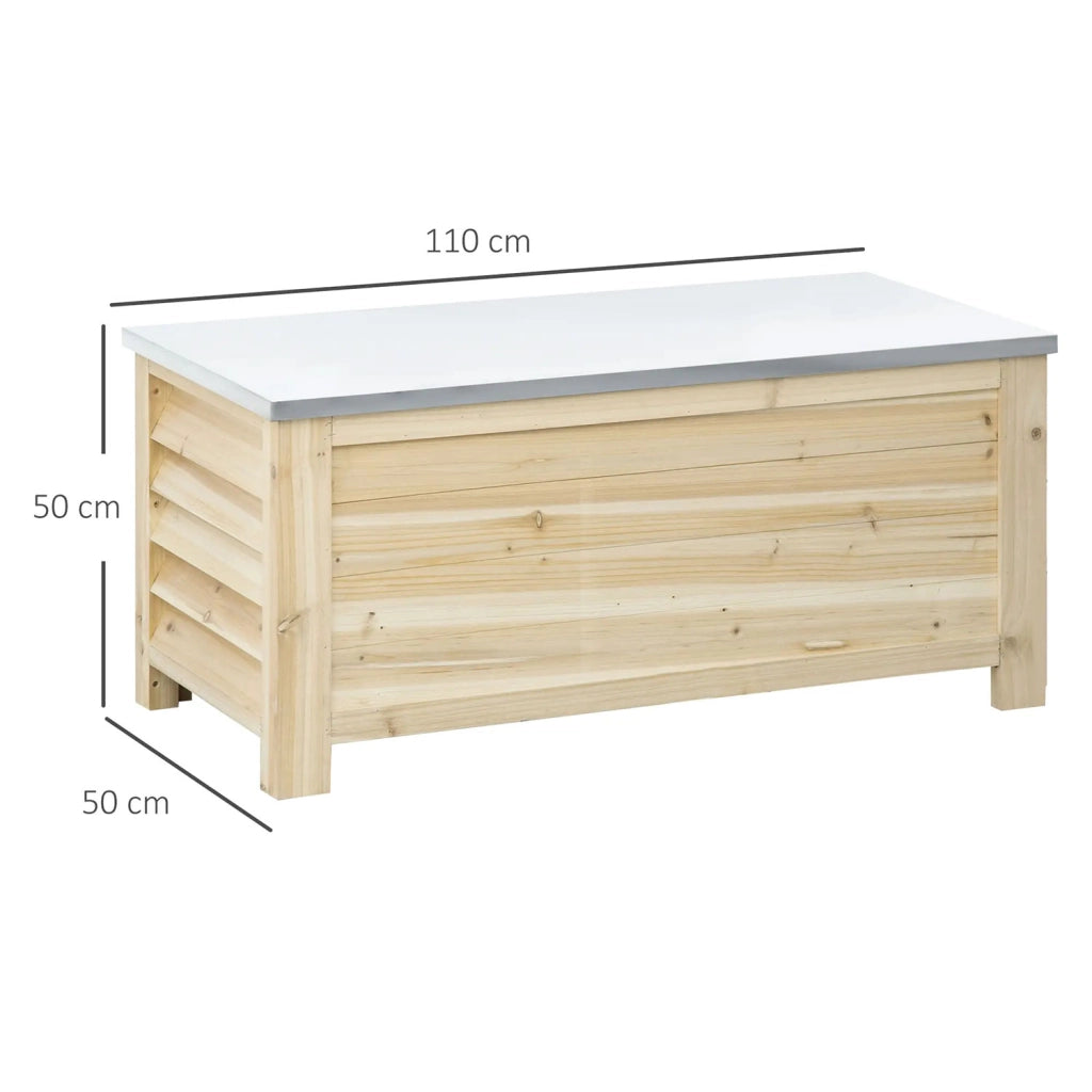 Baule da Esterno 110x50x50 cm Capacità da 155L con Coperchio e 2 Ammortizzatori in Metallo e Legno