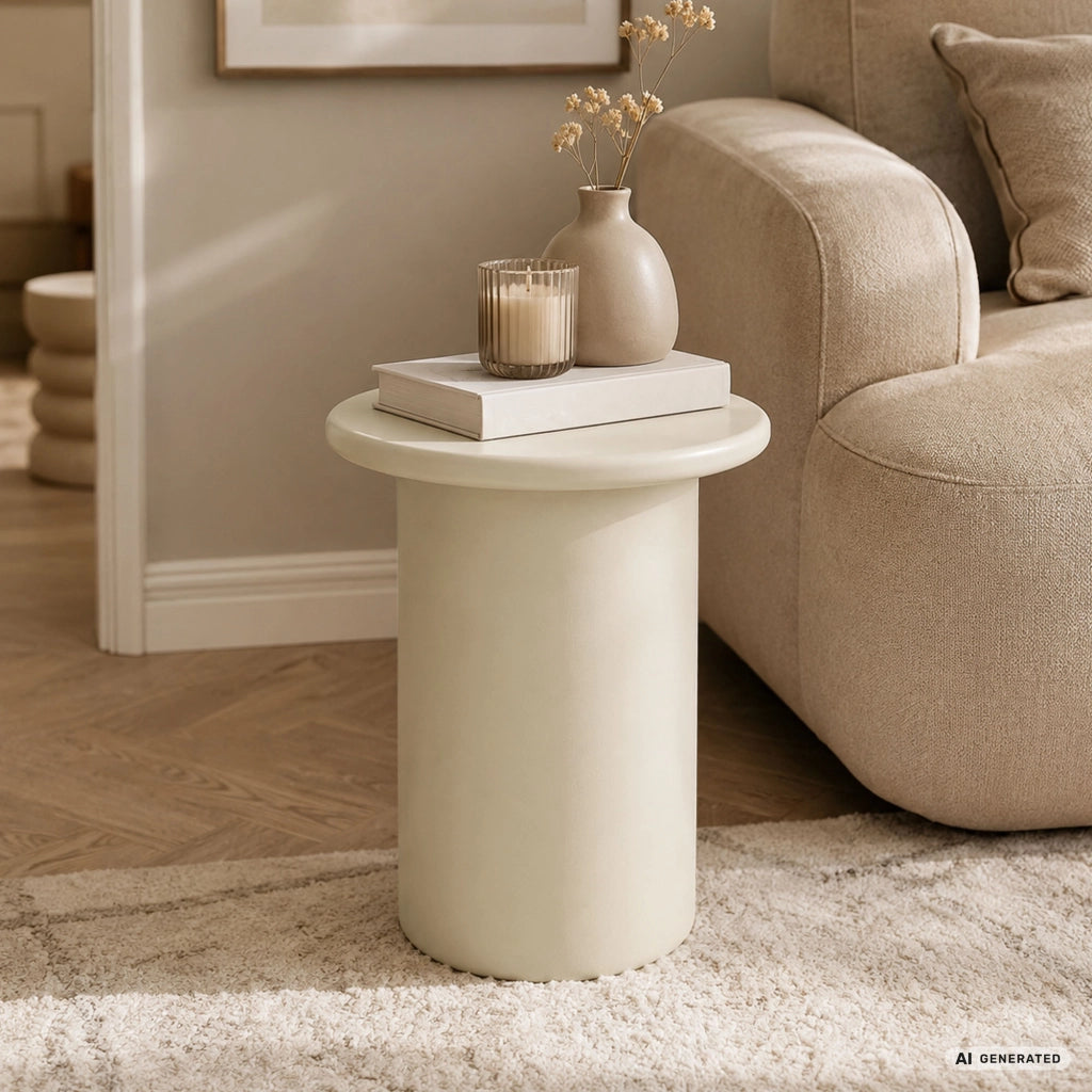 Tavolino da salotto rotondo MONO 30 cm crema con base cilindrica