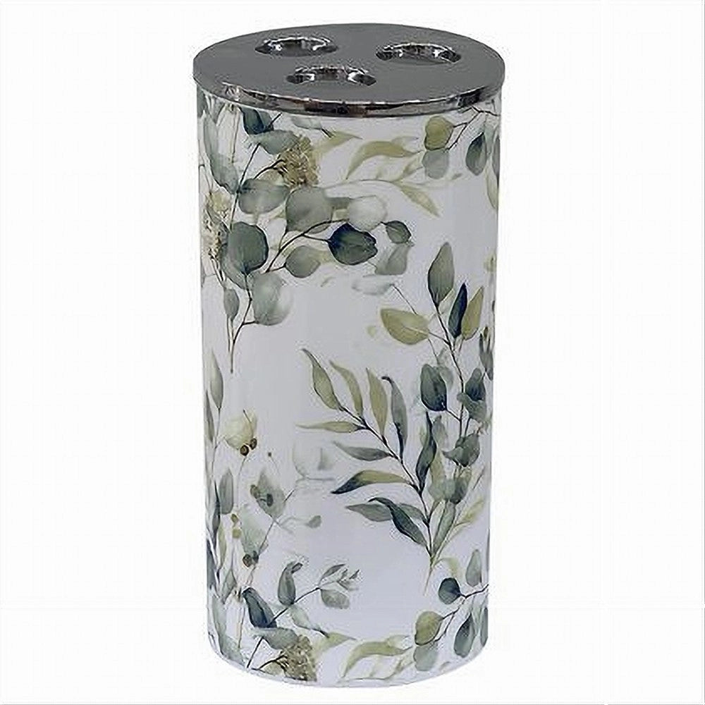Trade Shop - Bicchiere Porta Spazzolino 3 Fori Fiori Foglie Accessorio Arredo Da Bagno 87055 -