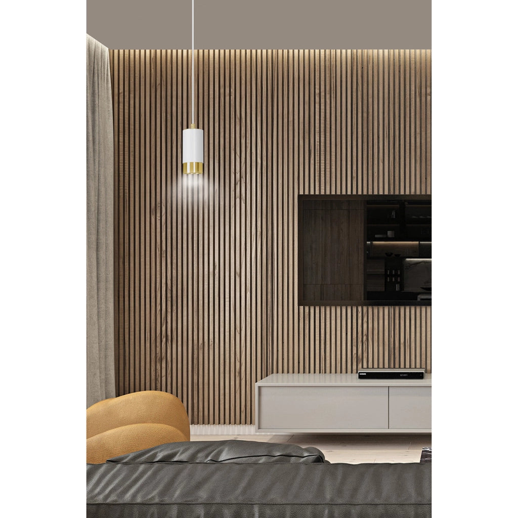 Sospensione Moderna 1 Luce Ivar A Cilindro In Acciaio Bianco E Oro