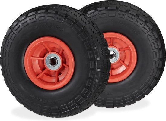 ruota per camion con 2 tasche pneumatici in gomma massiva resistenti alle fessurature 41/35-4 pollici - 16 mm asse fino a 150 kg - 260x85 mm - nero-rosso