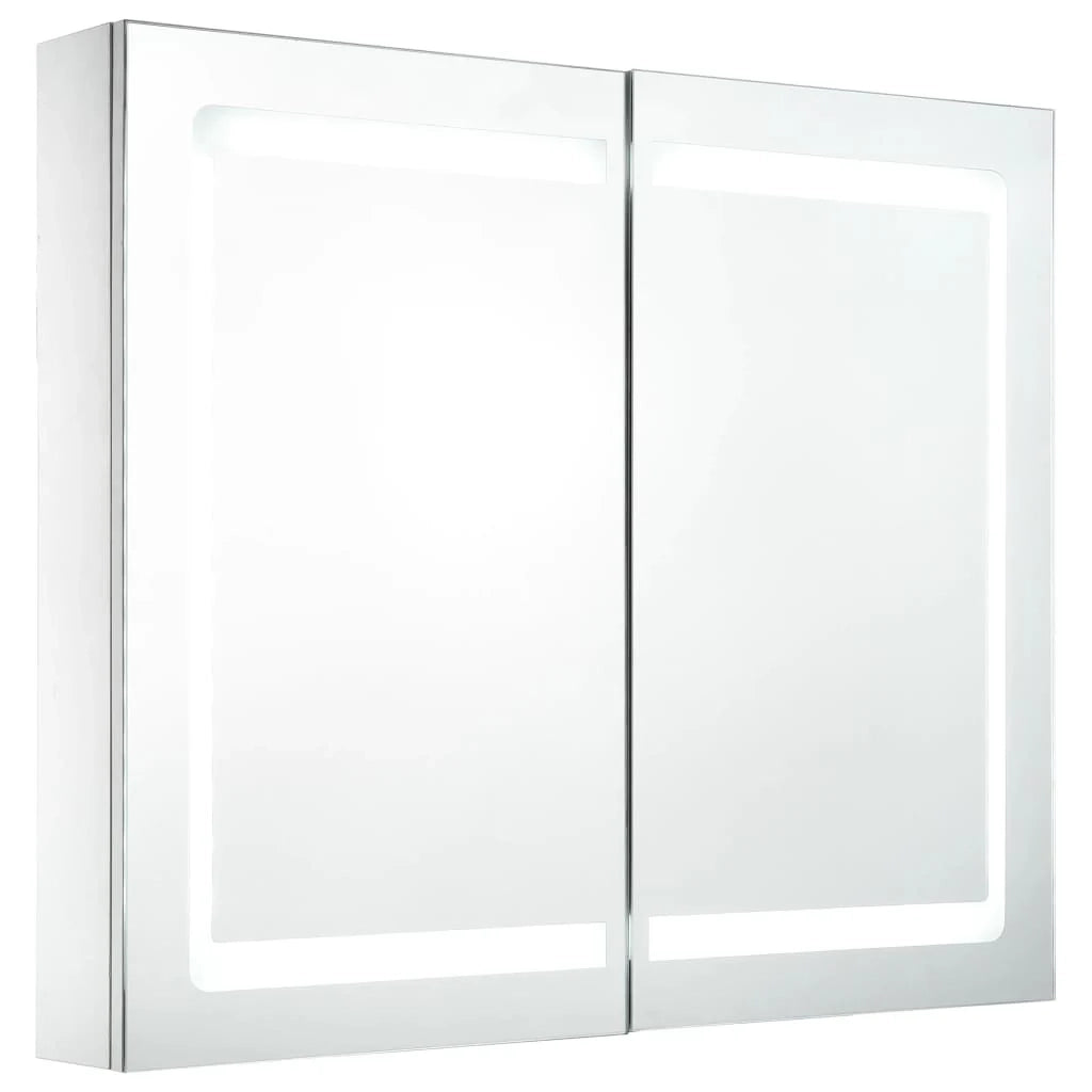 Mobiletto da bagno con specchio LED 80 x 12,2 x 68 cm MDF bianco 02_0006568