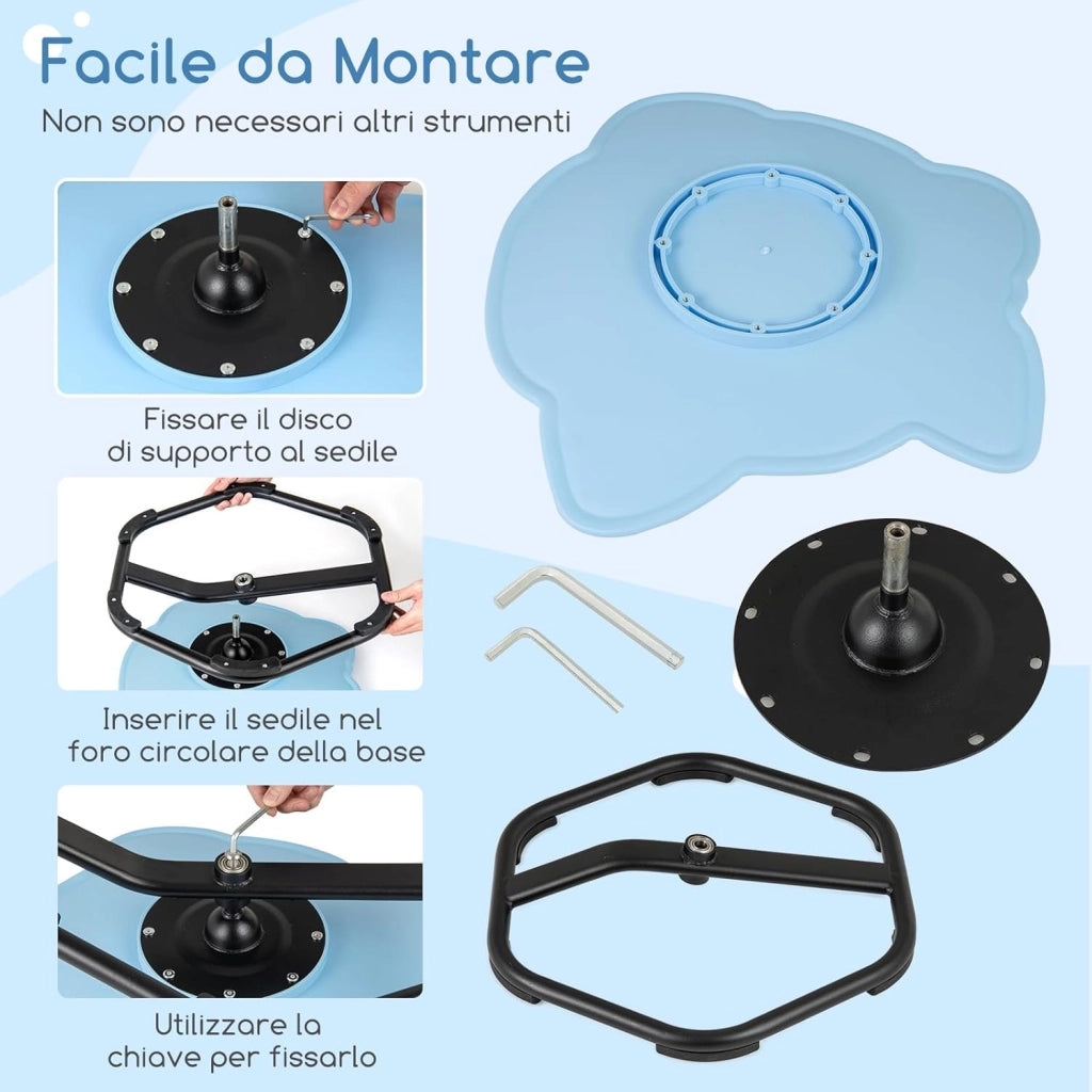 Sedia Girevole a 360° per Bambini, Sedia Sensoriale con Base in Metallo Antiscivolo per Allenare la Coordinazione Fisica e l'Equilibrio, Giocattolo per Cameretta (Blu,Elefante)