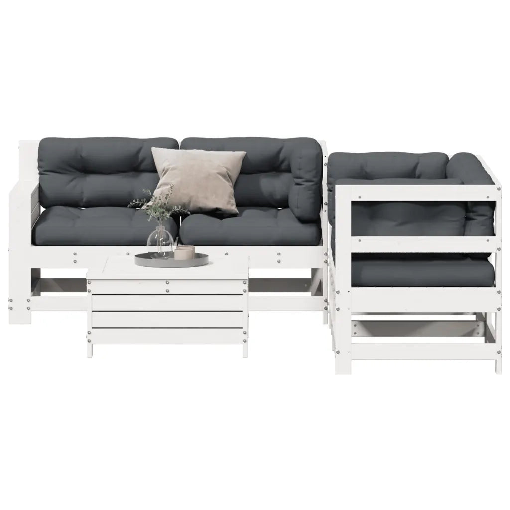 Set Salotto Giardino 5pz con Cuscini Bianco Legno Massello Pino 3250817
