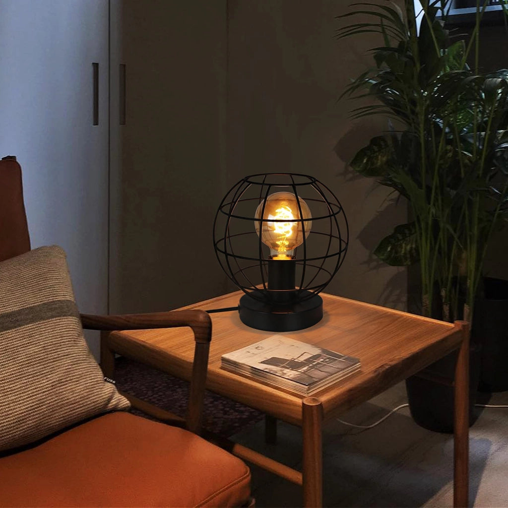 ZMH Lampada da tavolo retrò nera industriale metallo comodino E27 decorazione senza lampadina
