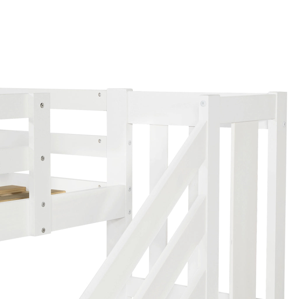 Letto a semisoppalco 90x200 cm con scala contenitore e LED in legno e MDF bianco e rosa