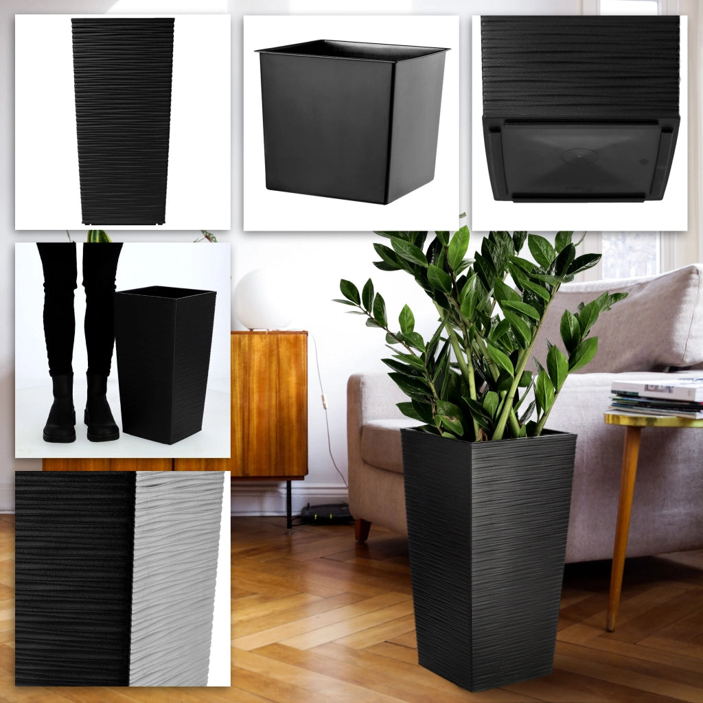Vaso da fiori KADAX per giardino + inserto, 24x47 cm, alto, grande, nero, per terrazza, fiori
