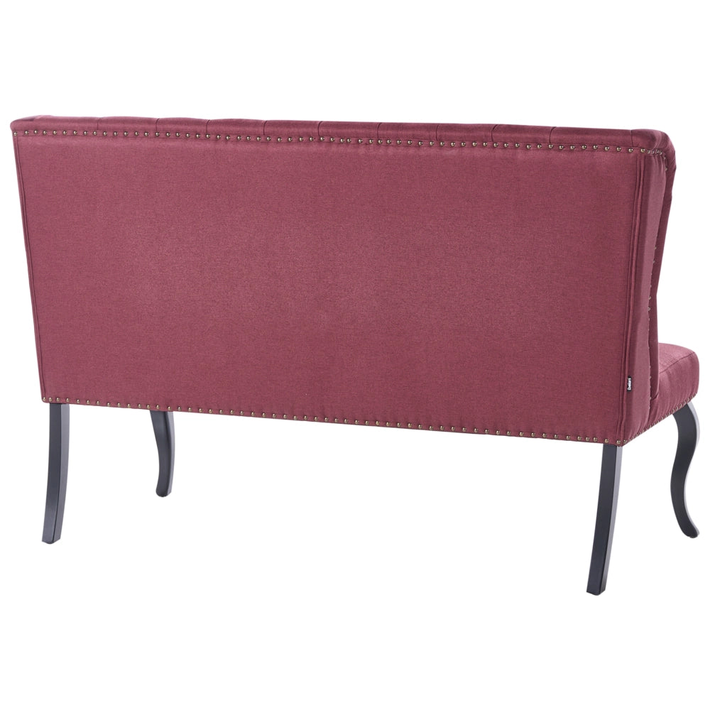 Divano da cucina in tessuto poliestere rosso scuro rivestimento imbottito 2 posti schienale ad ali gambe nere