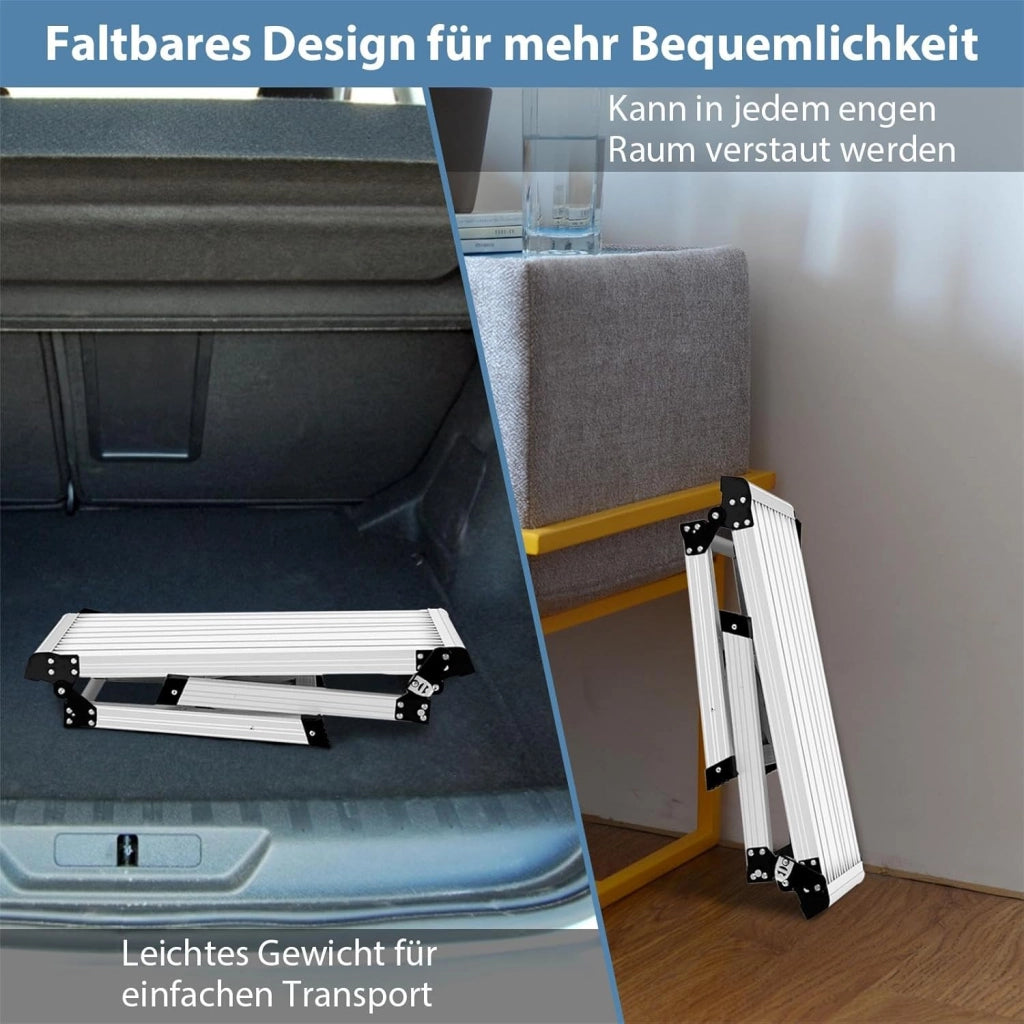Piattaforma da Lavoro Pieghevole in Alluminio, Portatile, Portata Fino a 150 KG, Scala Piattaforma con Tappetino Antiscivolo e Serrature di Sicurezza, Scala a Gradini per Casa, Garage