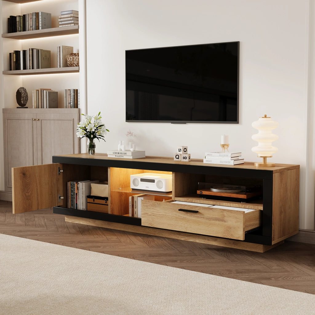 Mobile porta TV con LED RGB, 1 cassetto, 1 armadio e 3 vani aperti, per soggiorno e gaming, 160 × 40 × 50 cm