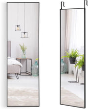 Specchio da Parete Lungo, Specchio da Terra Appendere con Cornice in Lega di Alluminio e Ganci, Per Camera da Letto e Soggiorno, 120 x 37 cm (Nero)
