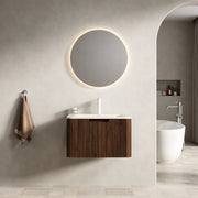 MOBILE BAGNO con lavabo integrato in pietra sinterizzata Beige e Noce