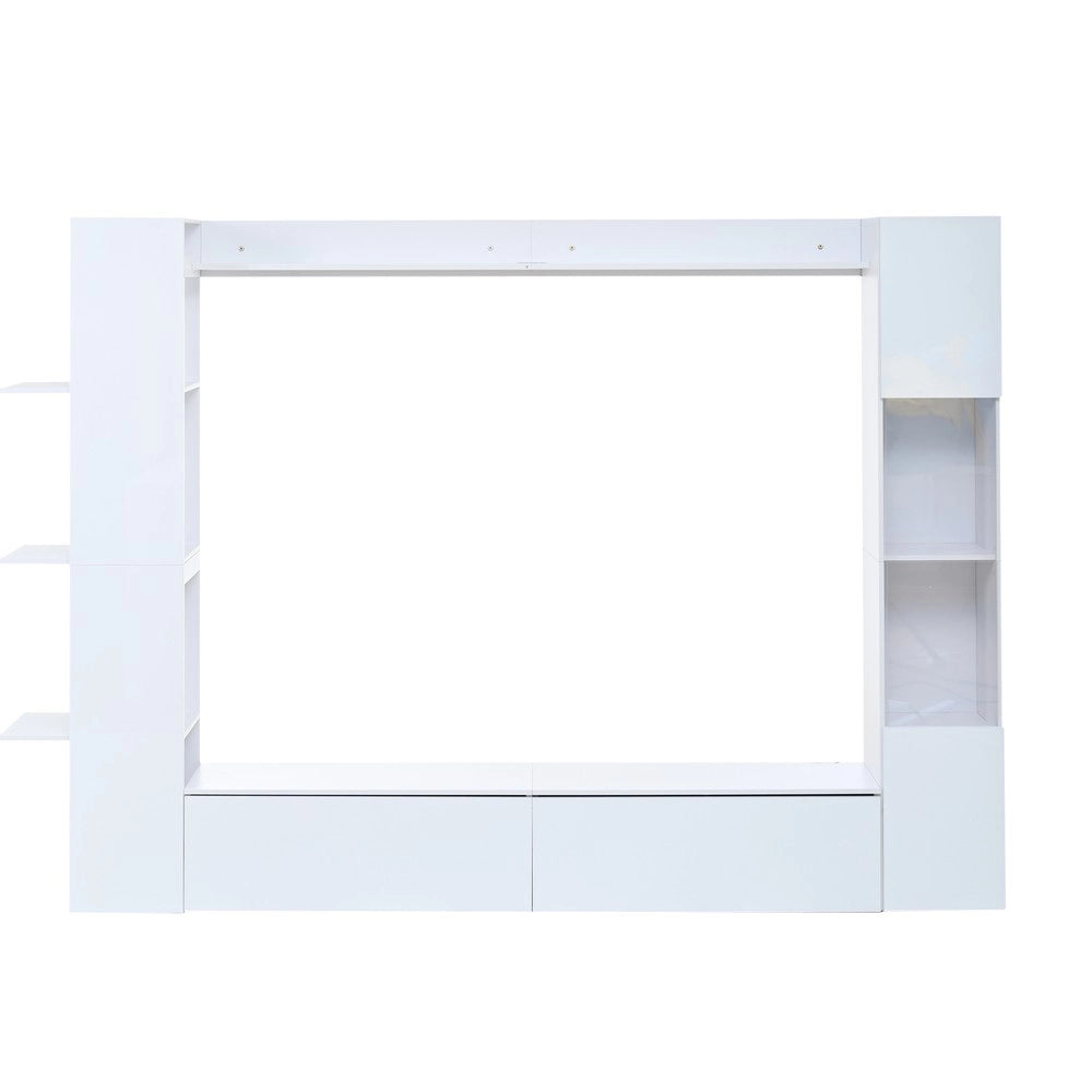 Sistema parete soggiorno - Zephmum - Set 4 elementi, porta vetrina orientabile, ampio spazio bianco