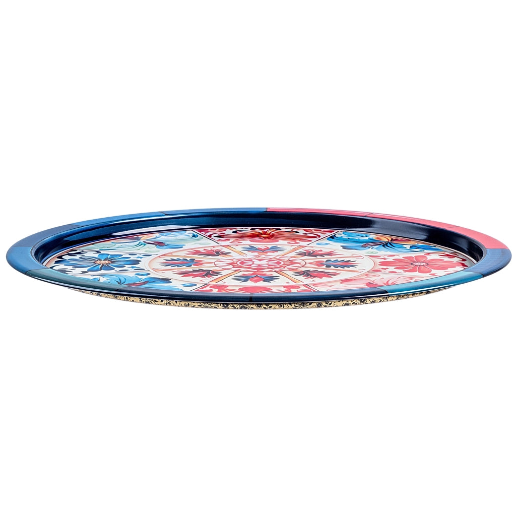 Vassoio decorativo rotondo KADAX con mosaico in metallo, grande 32,5 cm