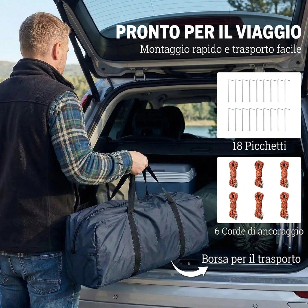 Tenda Tunnel 2-4 Persone 480x300x213 cm Camera da Letto Zona Giorno Impermeabile in Fibra di Vetro e Poliestere Blu Navy