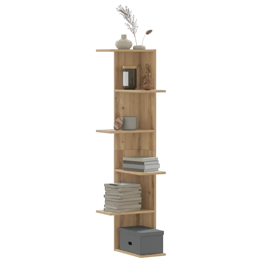Scaffale Angolare Muro | Mensola a parete Rovere Artigianale 36,5x36,5x140cm Legno