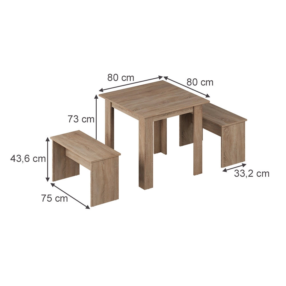 Vicco Set di tavoli da pranzo Sonoma 80 x 80 cm con 2 panche