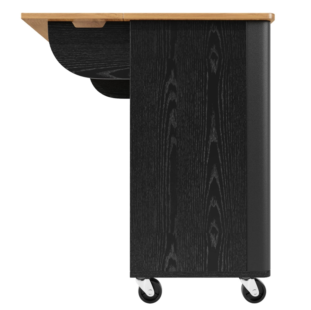 Isola da cucina 130x45(75)x92 cm pieghevole con ruote in MDF nero
