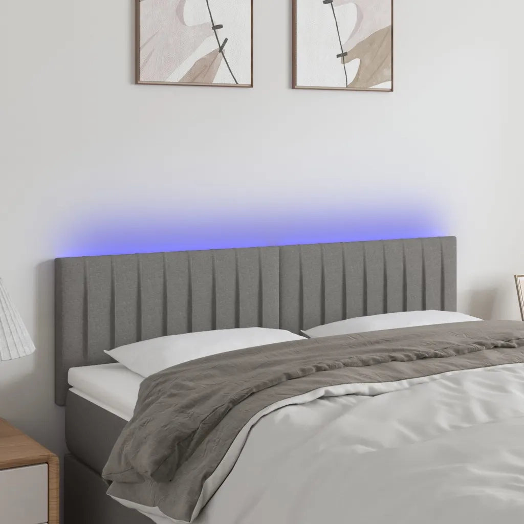 Testiera a LED-Testata con LED Grigio Scuro 144x5x78/88 cm in Tessuto 298478