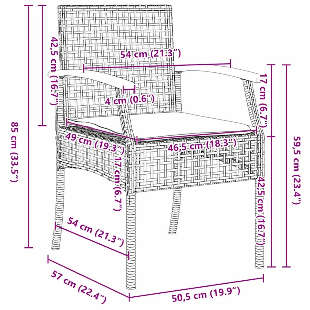 Set da Pranzo per Giardino 9 pcs Grigio e Nero Rattan 3380826