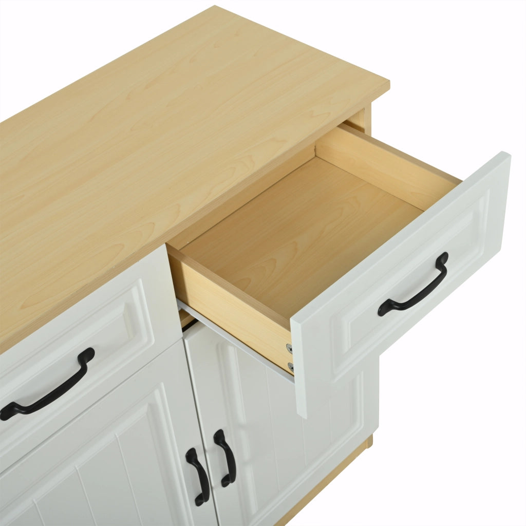 Credenza con 4 ante; 4 cassetti e ripiani regolabili per cucina in MDF 160 x 35 x 80 cm - bianco e naturale