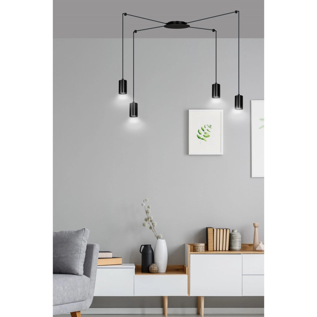 Lampada a sospensione TRAKER con struttura in acciaio nero
