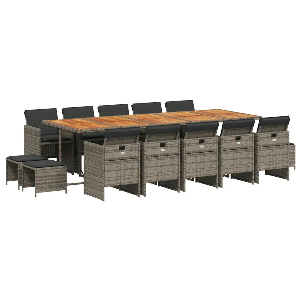 Set da Pranzo da Giardino 15 pz con Cuscini Grigio Polyrattan 3210638